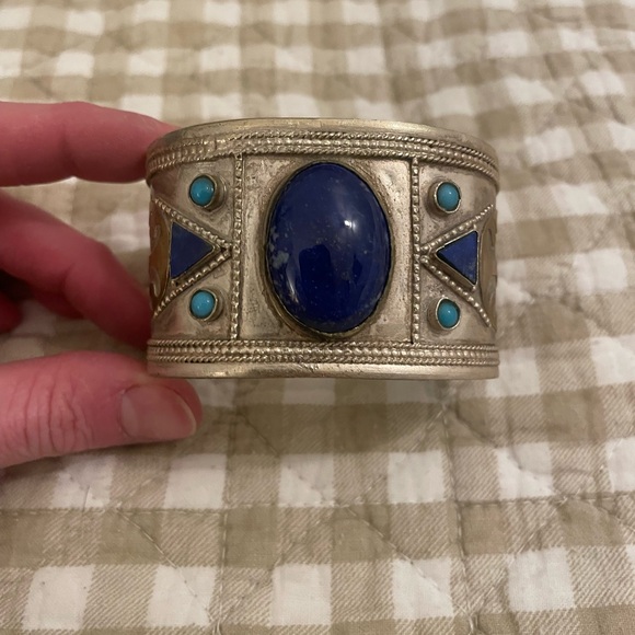 Silver Cuff Bracelet with Blue and Turquoise Accents - Picture 5 of 6